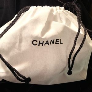 Chanel Drawstring Dust Bag Cloth Pouch Black & White Genuine